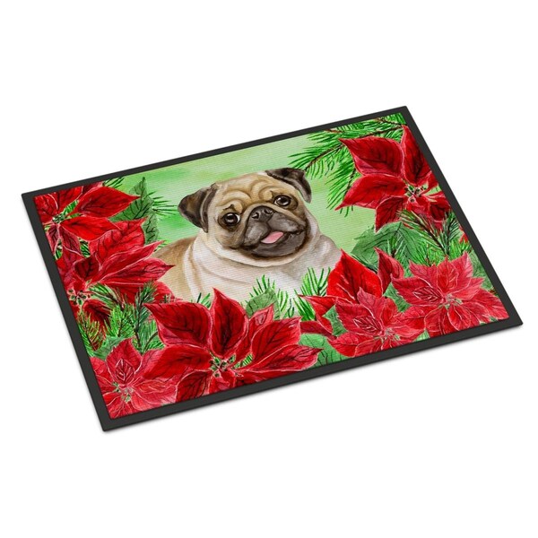 Carolines Treasures Fawn Pug Poinsettas Indoor or Outdoor Mat, 24 x 36 in. CK1365JMAT - main